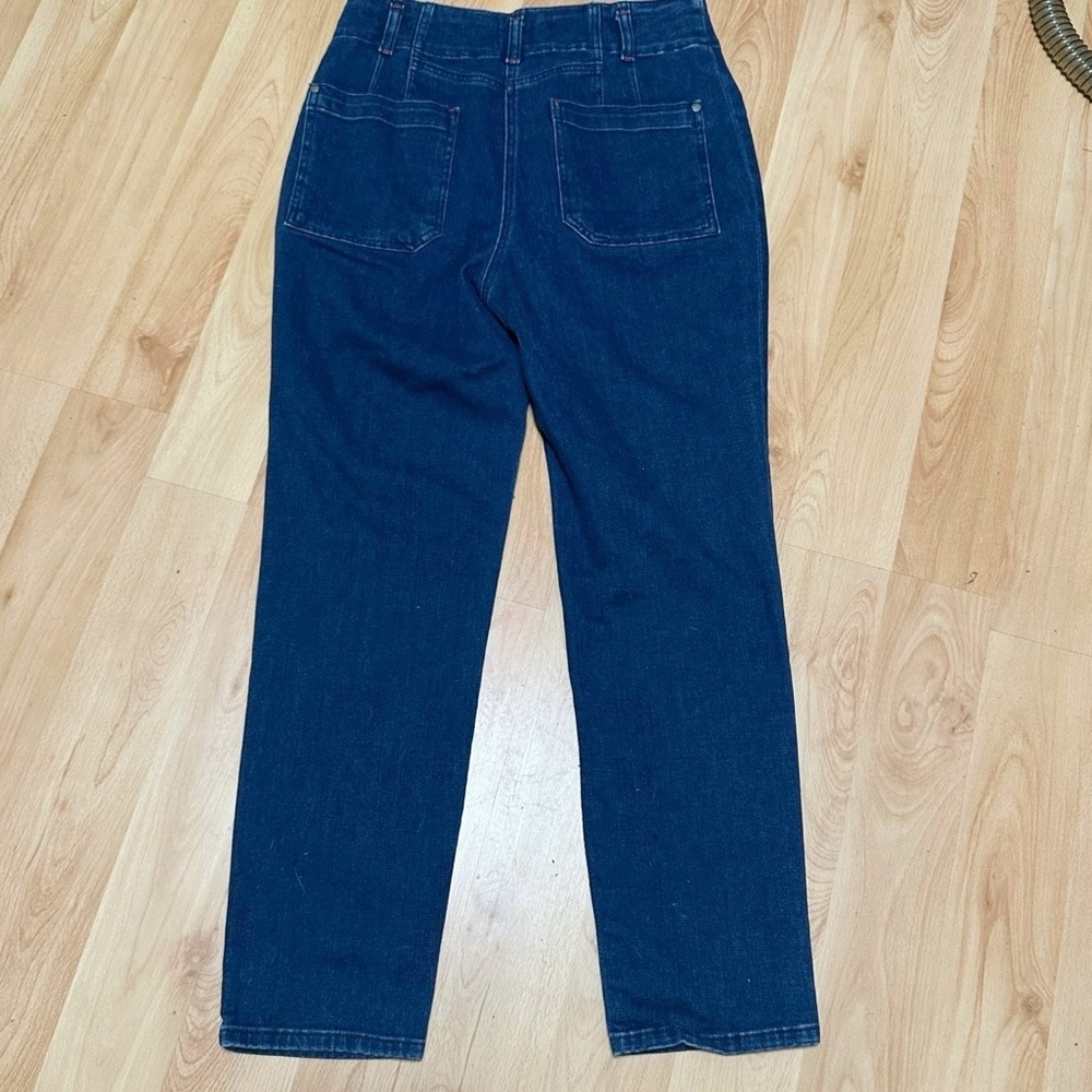 Maeve Anthropologie High Rise Slim Straight Jeans Women’s 10/12 Dark Wash Ankle - Picture 3 of 11